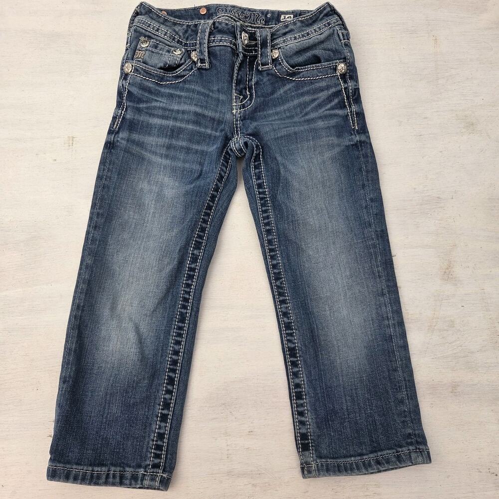 Miss Me Girls Jeans Straight Rhinestone Pockets Bling Kids Size 10 Distressed
